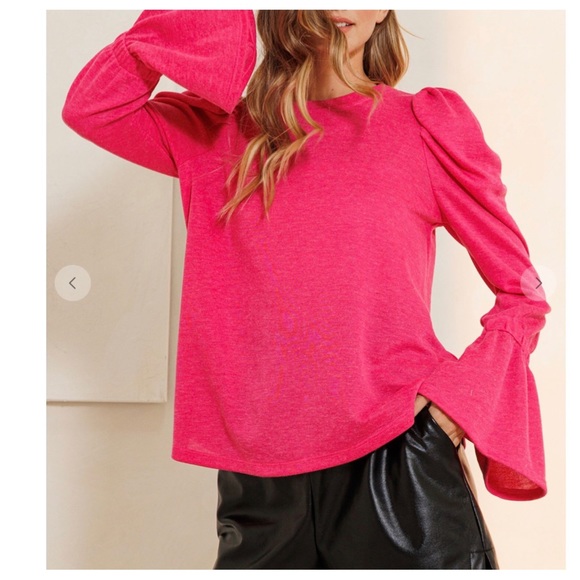 13 Boho Chic Puff Sleeve Solid Knit - Picture 4 of 5